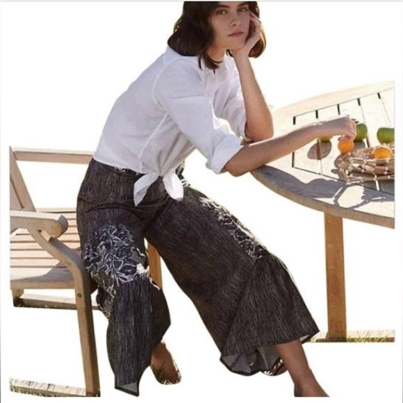 Anthropologie Bloomprint Wide Leg Pants Black Tan - Picture 6 of 10